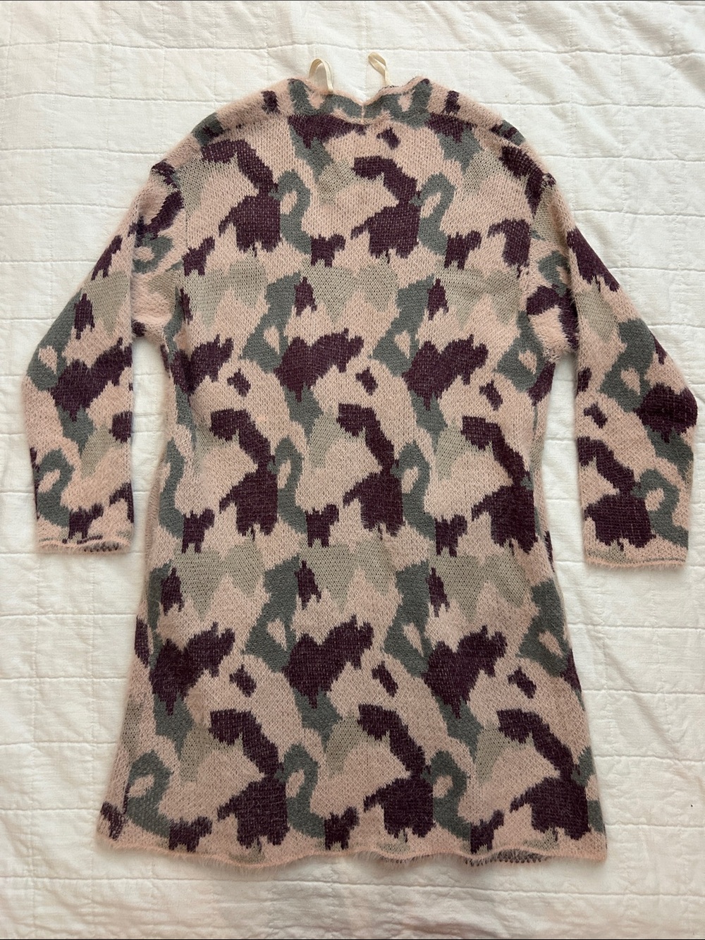Umgee Pink Camouflage Open-Front Cardigan with Plum and Gray Accents - Picture 7 of 7